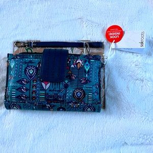 NWT Sakroots Olympic Phone Crossbody Wallet Wristlet Dream Song Teal Pattern